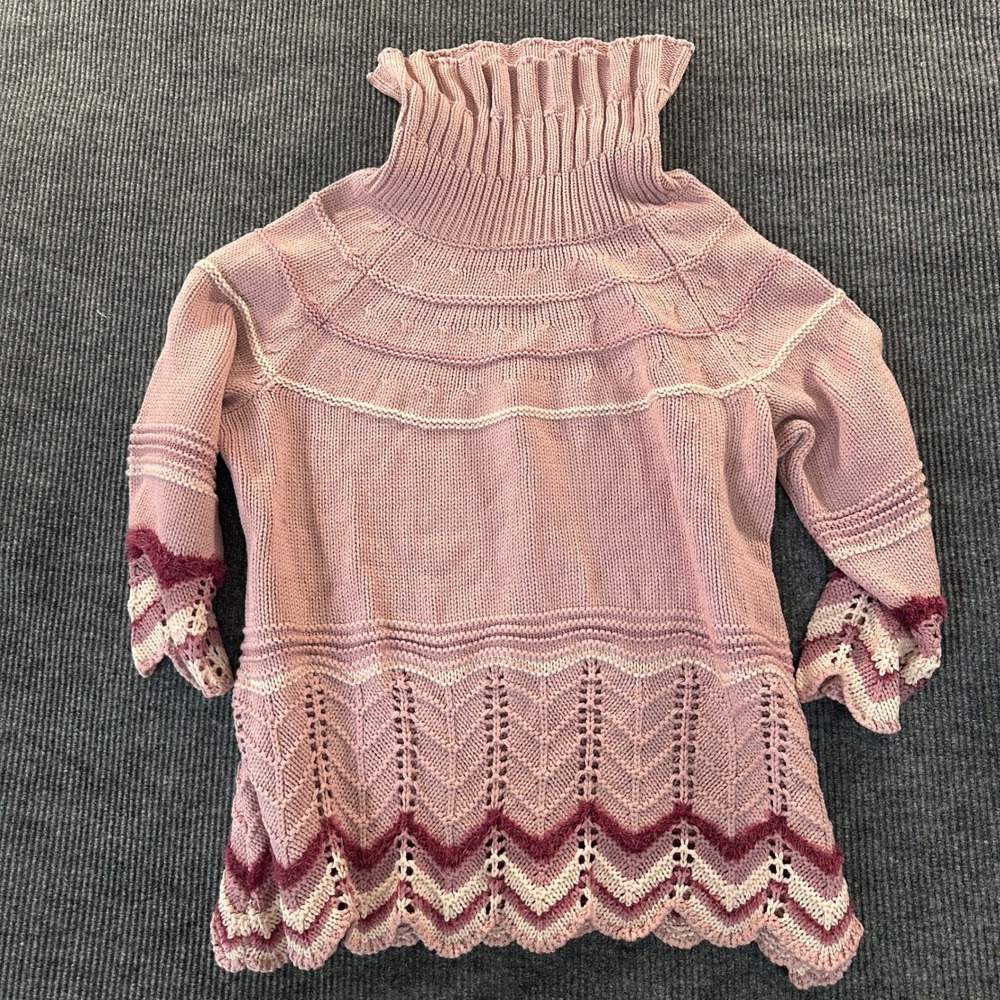 Denim 24/7 Womens Chevron Pointelle Turtleneck Sweater 2X Pink Chunky Knit